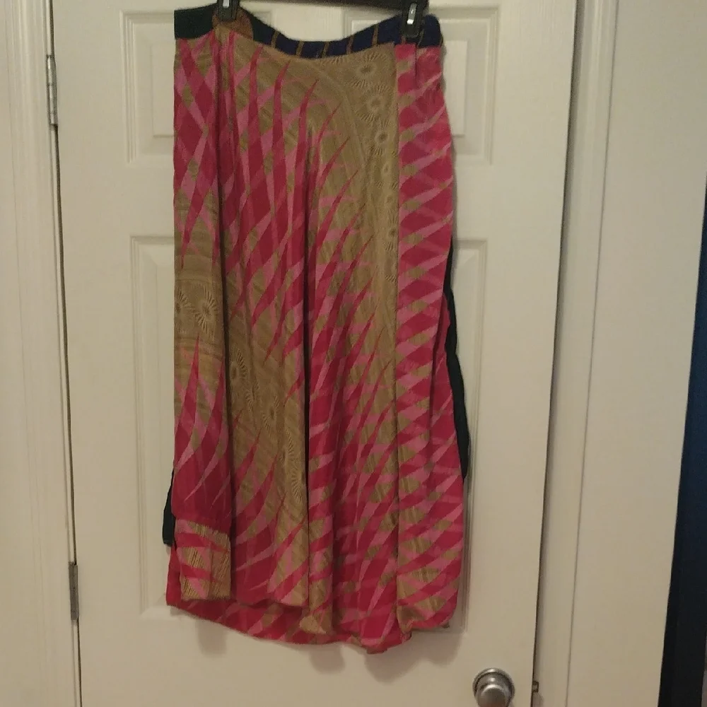 Darn Good Yarn Vibrant Multicolor Sari Wrap Versatile Reversible Midi Skirt